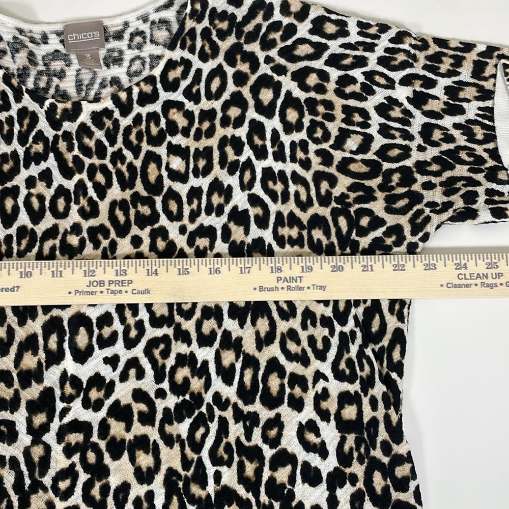 CHICO’S XL Leopard Print Linen Blend Round Neck 3/4‎ Sleeve Sweater Lightweight - Picture 5 of 8